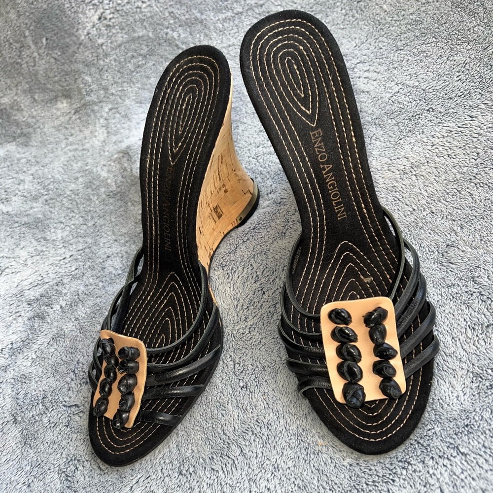 Enzo cork  wedge slide in brown and black